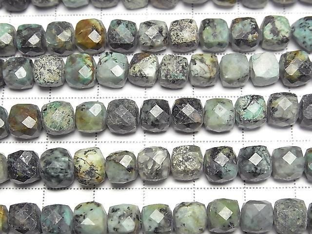 Hochwertig! Afrikanischer Türkis Würfelform 7x7x7mm halb oder 1 Strang Perlen (ca. 34 cm)