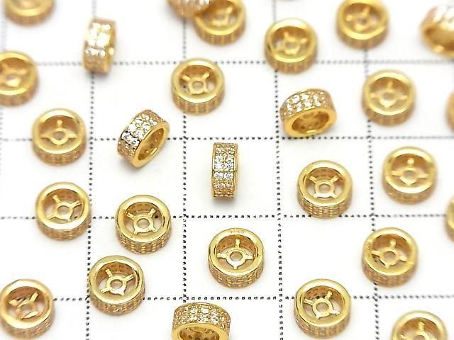 Silver925 Rondelle 6x6x3mm(with CZ) 18KGP 1pc