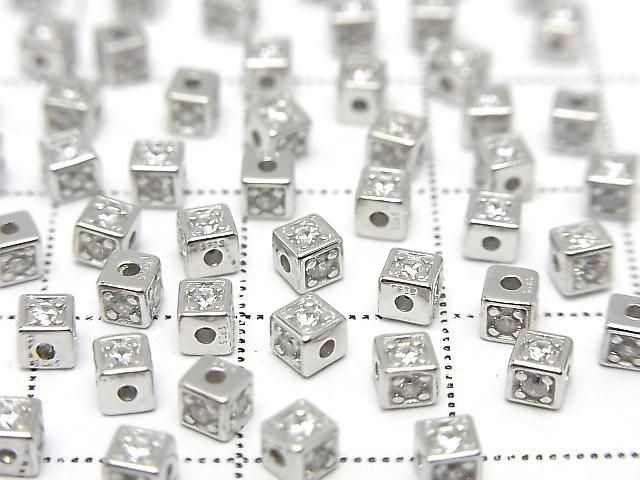 Cube en argent 925, 3x3x3mm (avec oxyde de zirconium), plaqué rhodium, 2 pièces