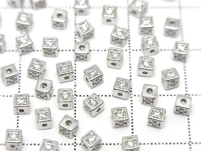 Cube en argent 925, 3x3x3mm (avec oxyde de zirconium), plaqué rhodium, 2 pièces