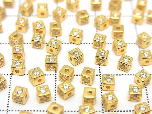 Cube 3x3x3mm en argent 925 (avec oxydes de zirconium) plaqué or 18 carats 2 pièces
