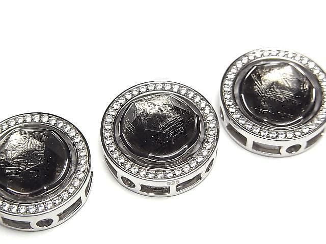Meteoriten (Muonionalusta) Fassung Rund Durchgangsart Schwarz Silber 925