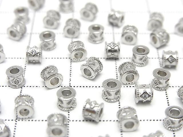 Silver925 Rondelle 4x4x3.5mm(with CZ) Rhodium Plated 2pcs