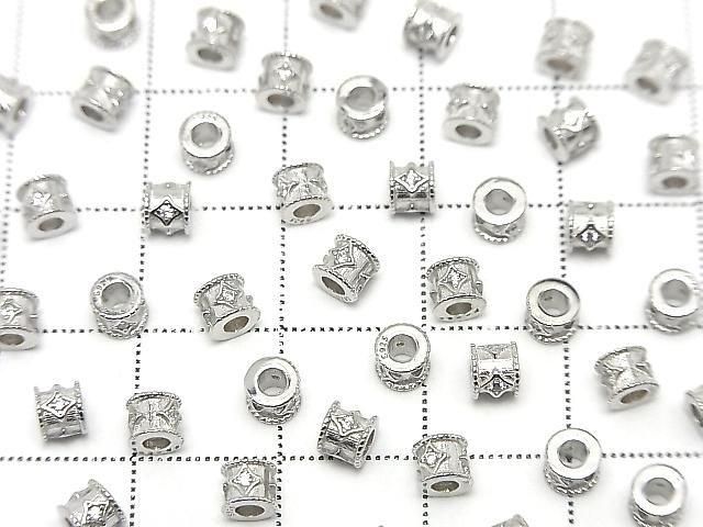 Silver925 Rondelle 4x4x3.5mm(with CZ) Rhodium Plated 2pcs