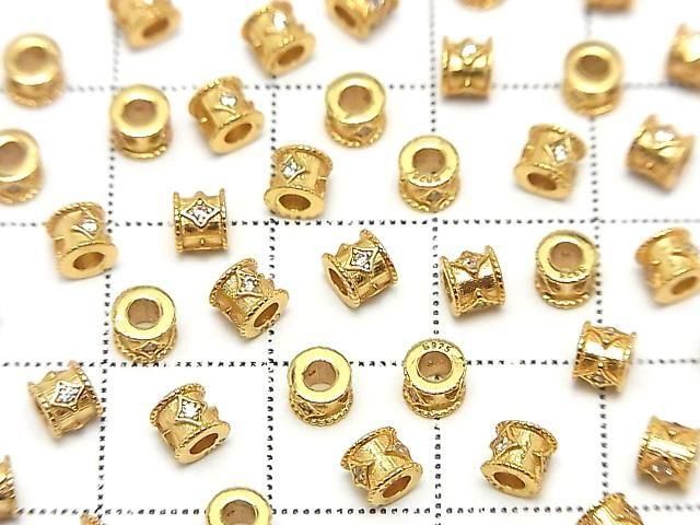 Silver925 Rondelle 4x4x3.5mm(with CZ) 18KGP 2pcs