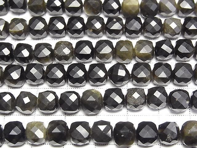 Hochwertig! Goldener Obsidian Würfelform 7x7x7mm 1strang Perlen (ca. 14 Zoll/35 cm)