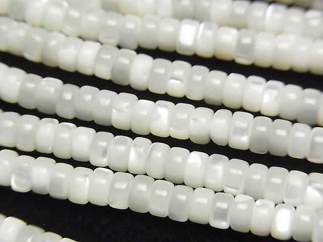 Nacre MOP Blanc Rondelle (Heishi) 4x4x2mm 1 fil perles (env. 38 cm)