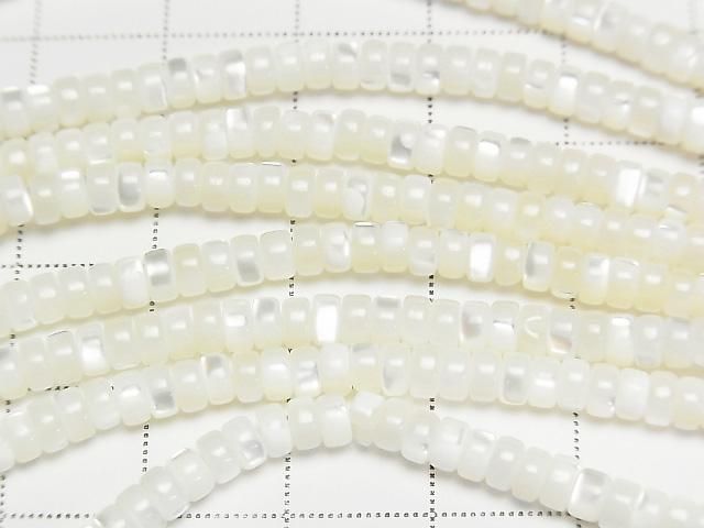 Nacre MOP Blanc Rondelle (Heishi) 4x4x2mm 1 fil perles (env. 38 cm)