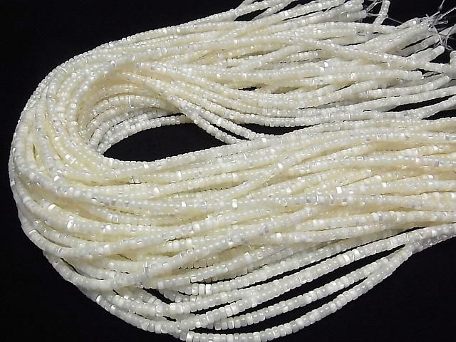 Nacre MOP Blanc Rondelle (Heishi) 4x4x2mm 1 fil perles (env. 38 cm)