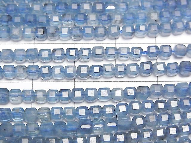 深海藍海水藍寶 AAA 級 - 方塊形 3x3x3 公釐 半串或 1 串珠子 (約 15 英寸/37 公分) 高品質!