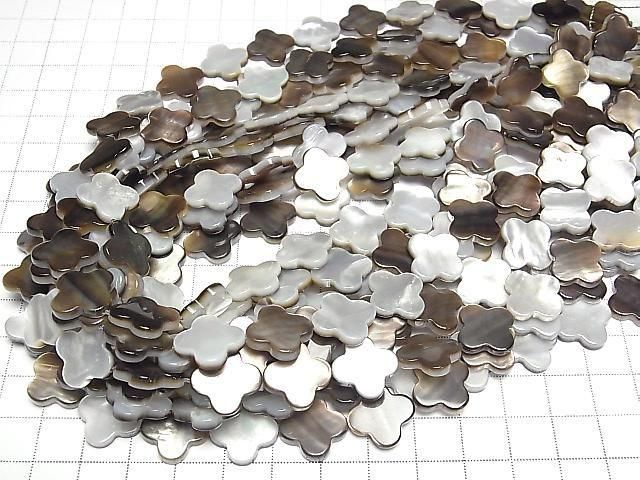 Schwarze Muschel AAA Blumenmotiv 15x15x3mm 1/4 oder 1 Strang Perlen (ca. 37 cm)