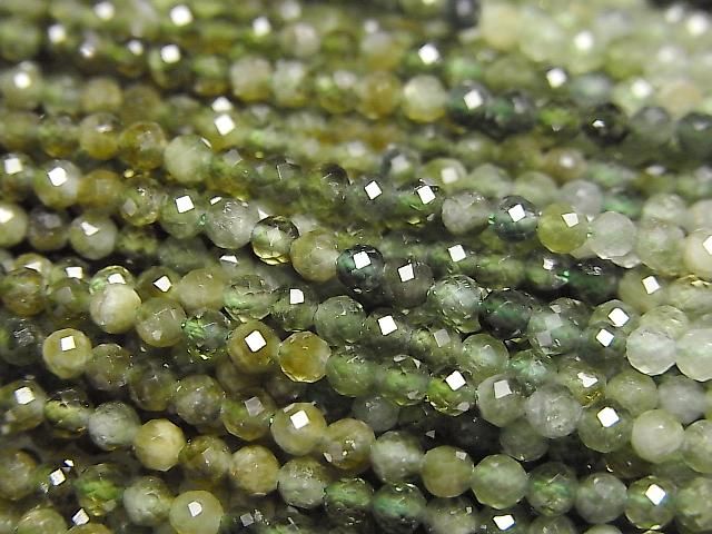 Hochwertig! Grüner Turmalin AA+ Facettiert Rund 2.5mm 1 Strang Perlen (ca. 15 Zoll/37 cm)