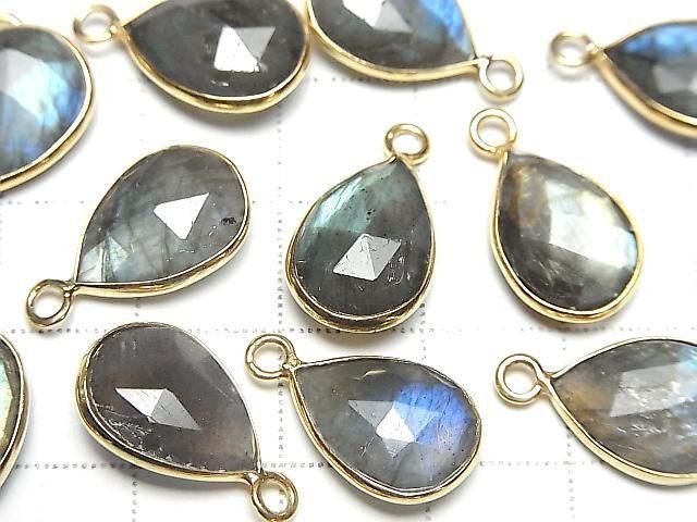 Labradorit AA++ Zargenfassung Birnenform 15x11mm Rosenschliff 18KGP 2 Stück