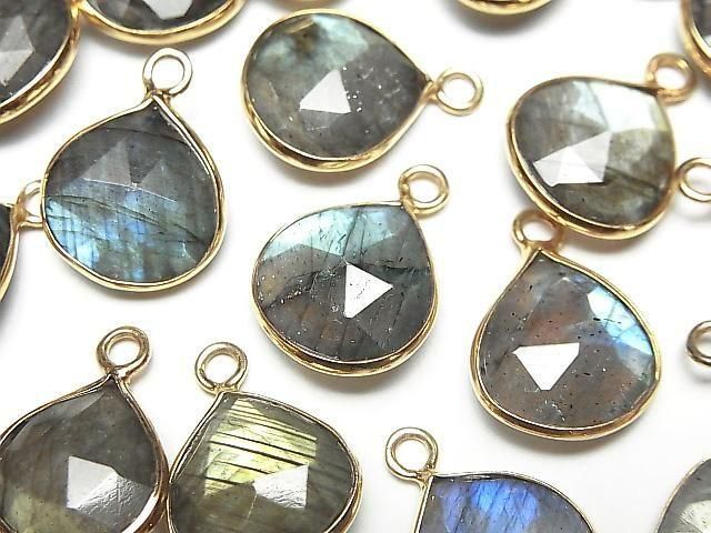 Labradorit AA++ Zargenfassung Kastanie 13x13mm Rosenschliff 18KGP 2 Stück