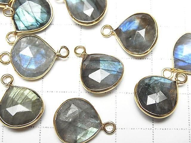 Labradorit AA++ Zargenfassung Kastanie 13x13mm Rosenschliff 18KGP 2 Stück
