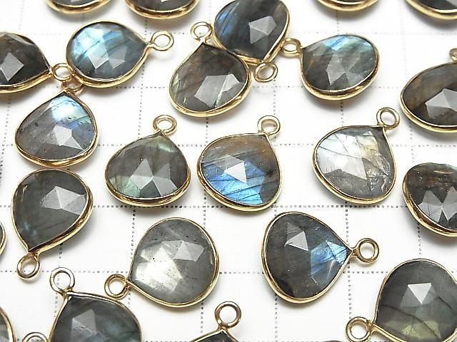 Labradorit AA++ Zargenfassung Kastanie 13x13mm Rosenschliff 18KGP 2 Stück