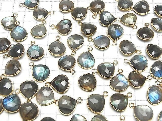 Labradorit AA++ Zargenfassung Kastanie 13x13mm Rosenschliff 18KGP 2 Stück
