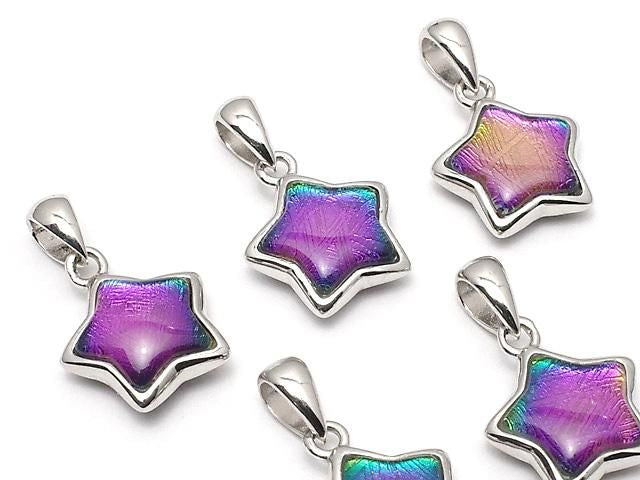 Pendentif motif étoile météorite (Muonionalusta) 11x11mm couleur arc-en-ciel Argent925 1 pièce