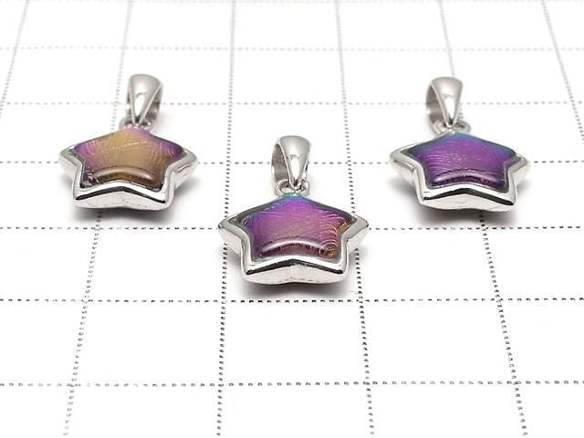 Meteoriten (Muonionalusta) Sternmotiv Anhänger 11x11mm Regenbogenfarbe Silber925 1 Stück