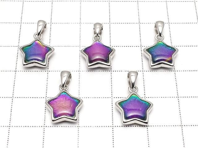 Pendentif motif étoile météorite (Muonionalusta) 11x11mm couleur arc-en-ciel Argent925 1 pièce