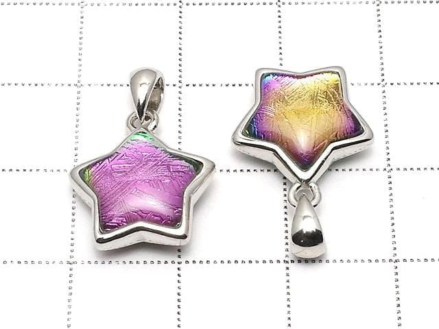 Meteoriten (Muonionalusta) Stern Anhänger 13x13mm Regenbogenfarbe Silber925 1 Stück
