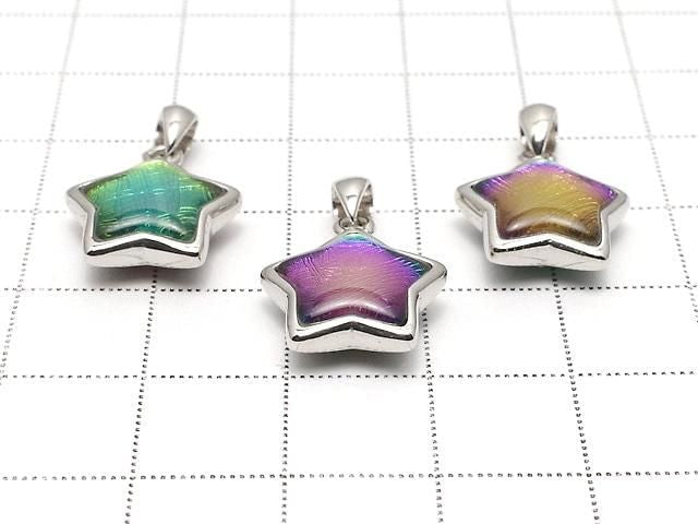 Meteoriten (Muonionalusta) Stern Anhänger 13x13mm Regenbogenfarbe Silber925 1 Stück