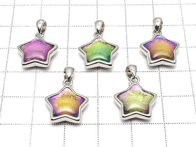 Meteoriten (Muonionalusta) Stern Anhänger 13x13mm Regenbogenfarbe Silber925 1 Stück