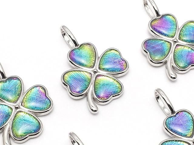 Meteoriten (Muonionalusta) Kleeblatt Anhänger 24x16mm Regenbogenfarbe Silber 925