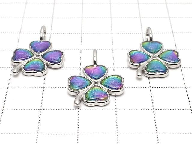 Meteoriten (Muonionalusta) Kleeblatt Anhänger 24x16mm Regenbogenfarbe Silber 925