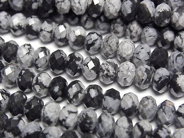 Hochwertig! Schneeflocken-Obsidian Facettiert Knopf Rondelle 6x6x4mm 1Strang Perlen (ca. 15 Zoll/37 cm)