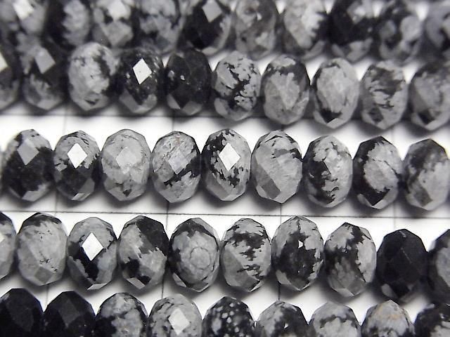 Hochwertig! Schneeflocken-Obsidian Facettiert Knopf Rondelle 6x6x4mm 1Strang Perlen (ca. 15 Zoll/37 cm)