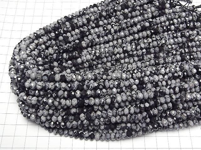 Hochwertig! Schneeflocken-Obsidian Facettiert Knopf Rondelle 6x6x4mm 1Strang Perlen (ca. 15 Zoll/37 cm)