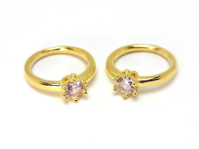 Bague bébé couronne en argent 925, zircon cubique (CZ) rose rond facetté 3,5 mm, plaqué or 18 carats, 1 pièce
