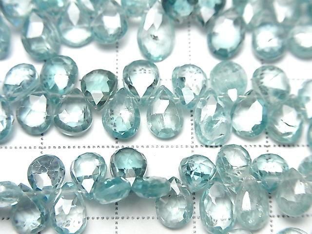 Hochwertiger Natürlicher Blauer Zirkon AAA Birnenform Facettiert Briolette Halb oder 1Strang Perlen (ca. 7 Zoll / 17 cm)