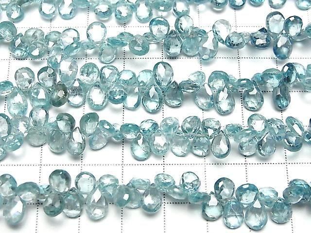 Hochwertiger Natürlicher Blauer Zirkon AAA Birnenform Facettiert Briolette Halb oder 1Strang Perlen (ca. 7 Zoll / 17 cm)