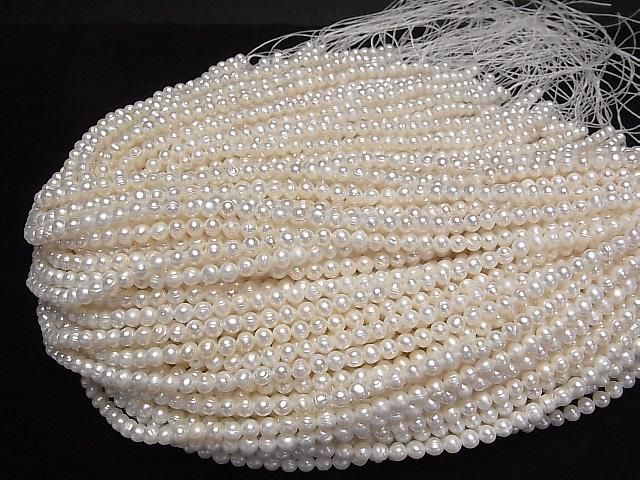 Süßwasserperle AA Faltenkartoffel 5mm Weiß 1Strang Perlen (ca. 33 cm)