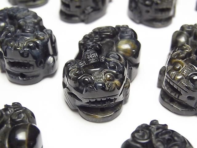 Natural Color Blue Tiger's Eye AA++ Pixiu Carving 38x22mm 1 Pair