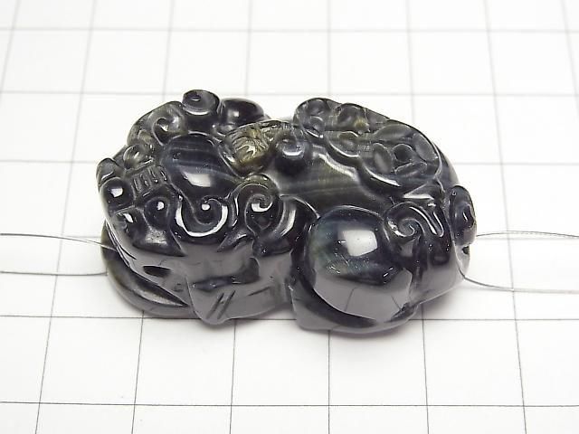 Natural Color Blue Tiger's Eye AA++ Pixiu Carving 38x22mm 1 Pair