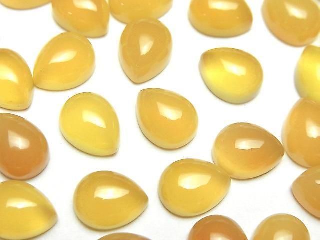 Yellow Chalcedony AAA Pear Shape Cabochon 10x8mm 5pcs