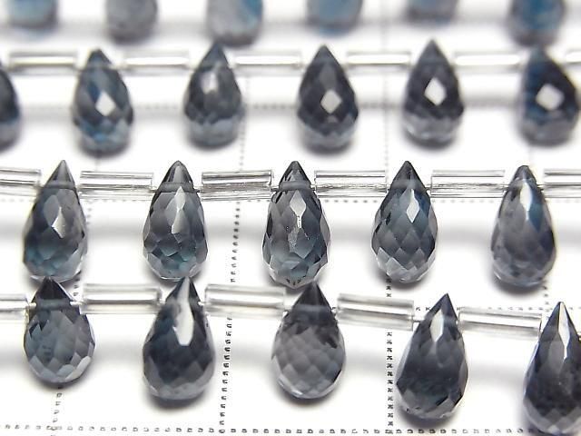 Hochwertig London Blue Topas AAA Tropfen facettiert Briolette halb oder 1 Strang Perlen (22 Stück)