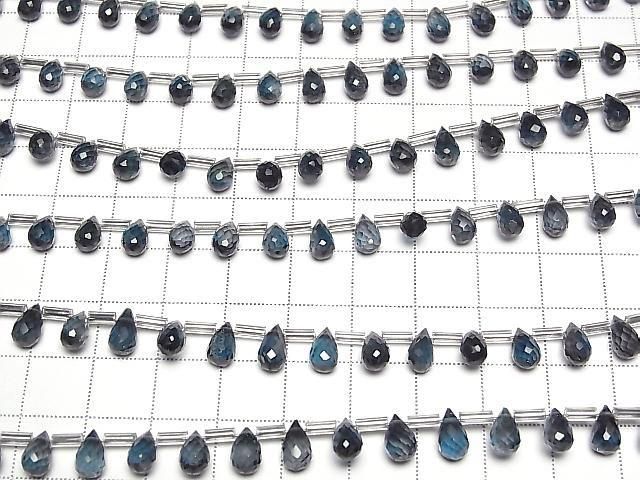 Hochwertig London Blue Topas AAA Tropfen facettiert Briolette halb oder 1 Strang Perlen (22 Stück)
