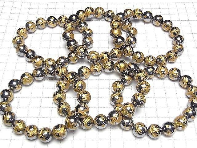 Gold! Drache geschnitzt! Terahertz Rund 12mm Armband