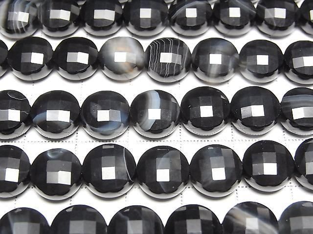 Hochwertig! Schwarzer Achat facettiert Münze 10x10mm 1 Strang Perlen (ca. 14 Zoll/34 cm)
