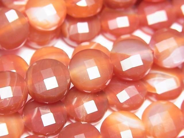 High Quality! Carnelian, Sardonyx Faceted Coin 10x10mm 1strand beads (aprx.14inch/34cm)