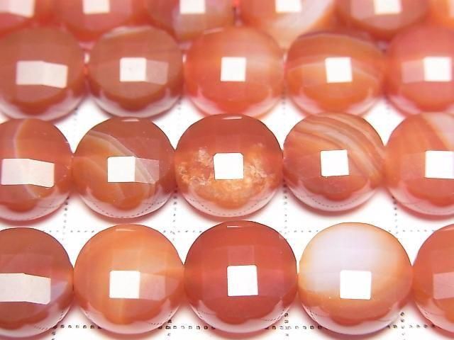 High Quality! Carnelian, Sardonyx Faceted Coin 10x10mm 1strand beads (aprx.14inch/34cm)