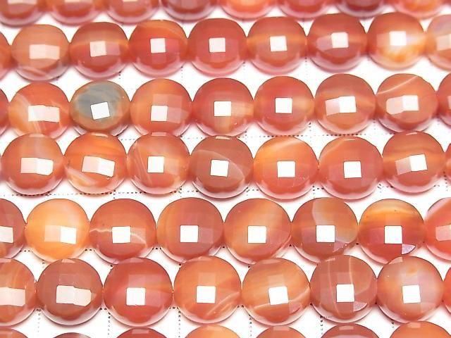 High Quality! Carnelian, Sardonyx Faceted Coin 10x10mm 1strand beads (aprx.14inch/34cm)
