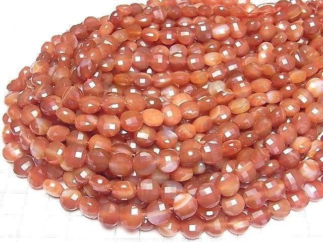 High Quality! Carnelian, Sardonyx Faceted Coin 10x10mm 1strand beads (aprx.14inch/34cm)