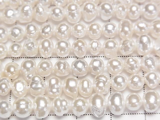 淡水珍珠 AA 白色馬鈴薯形 5-7mm 珍珠塗層 1串珠(約15英吋/38公分)