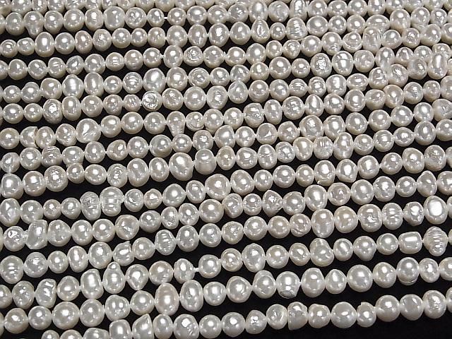 淡水珍珠 AA 白色馬鈴薯形 5-7mm 珍珠塗層 1串珠(約15英吋/38公分)