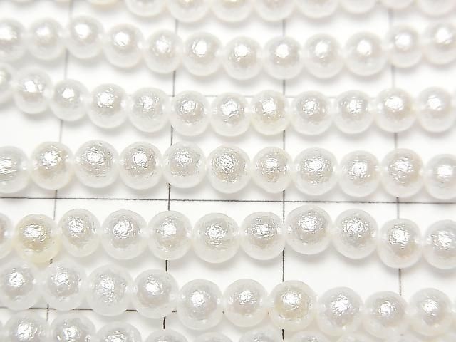 貝殼珠 (仿珍珠) 白色圓形 4mm 1串珠子 (約 15 英吋/38 公分)
